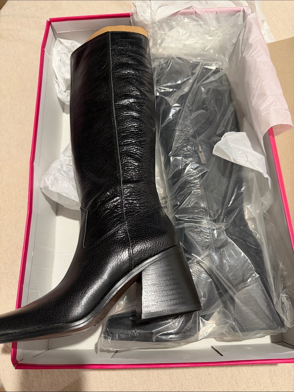 Women's Black Mid-Calf Leather Block Heel Boots